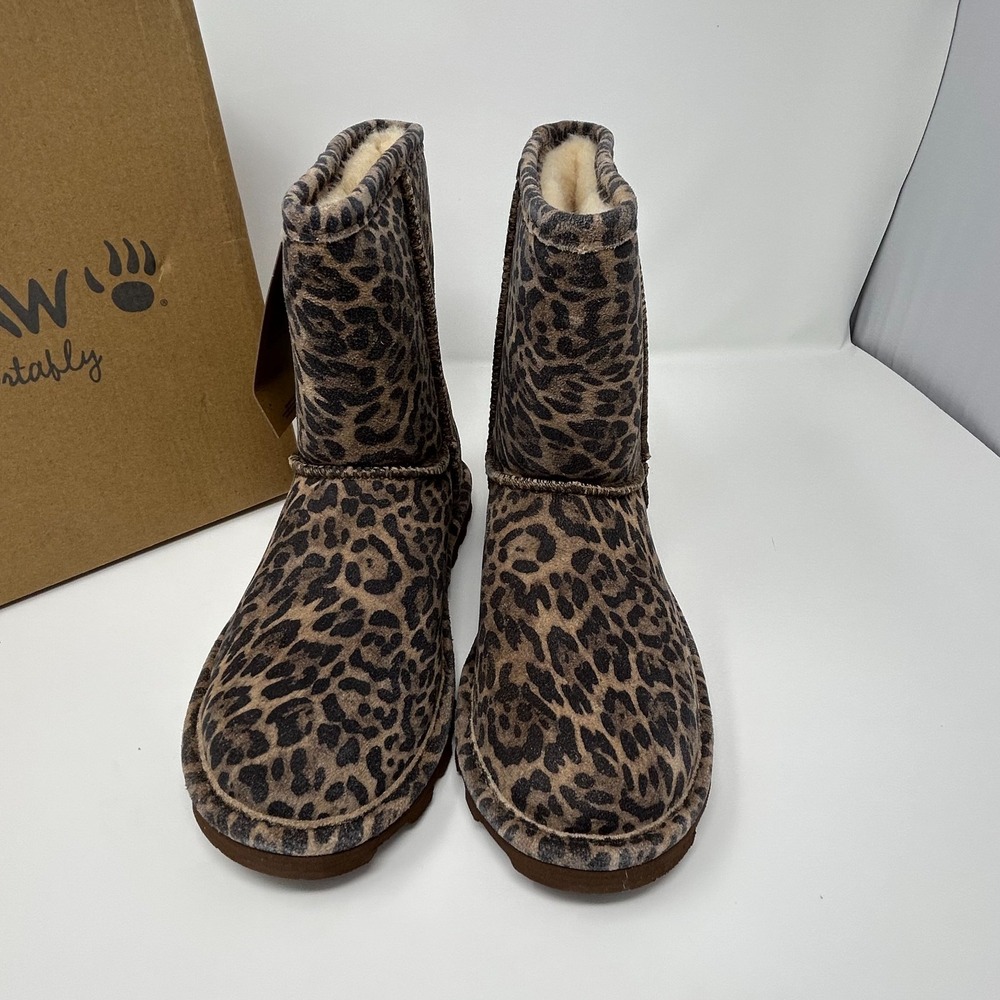 Bearpaw Elle Exotic 2776Y Girls 4 M Boots Brown Black Leopard Wool Lined Winter - Picture 2 of 11